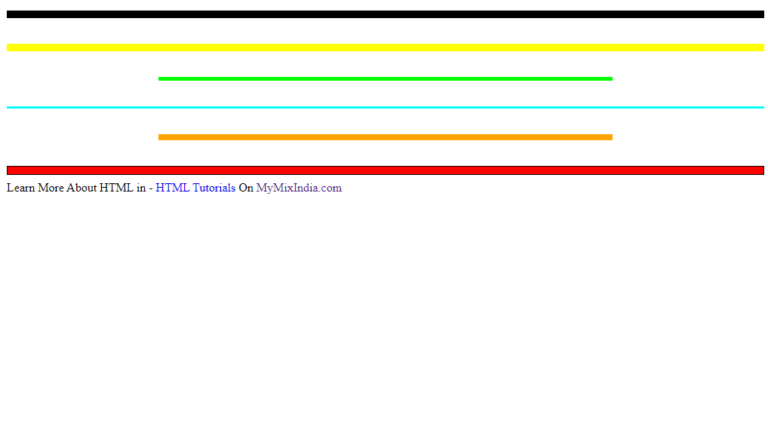 Write the HTML tags to insert four horizontal lines with different ...